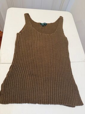 Lauren Ralph Lauren Choco Brown Ribbed Cotton Layering Sweater Tank Casual XL